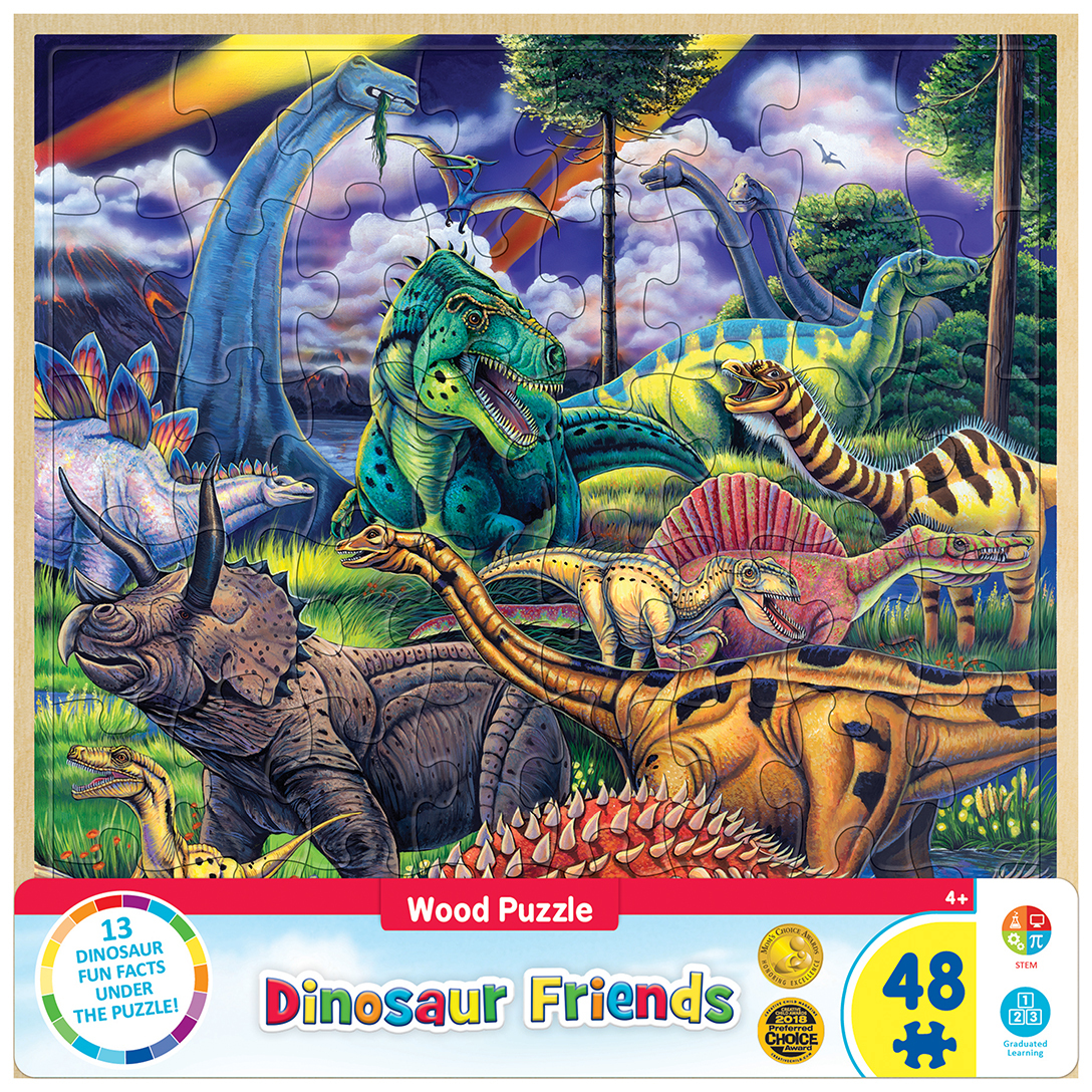 MA-11017 - Wood Fun Facts of Dinosaur Friends - 48 Piece Kids Puzzle