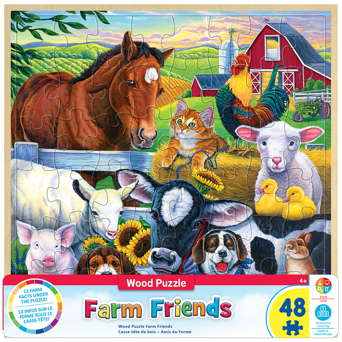 MA-11018 - Wood Fun Facts of Farm Friends - 48 Piece Kids Puzzle
