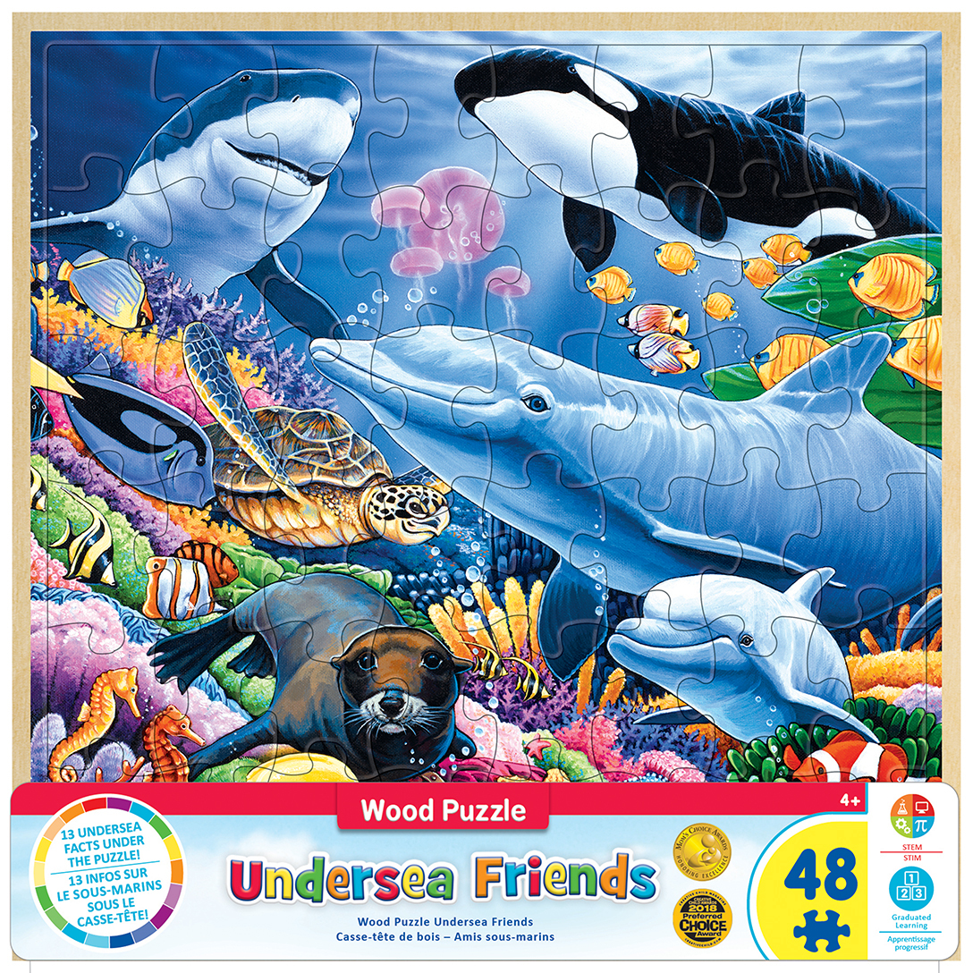 MA-11332 - Wood Fun Facts of Undersea Friends - 48 Piece Kids Puzzle