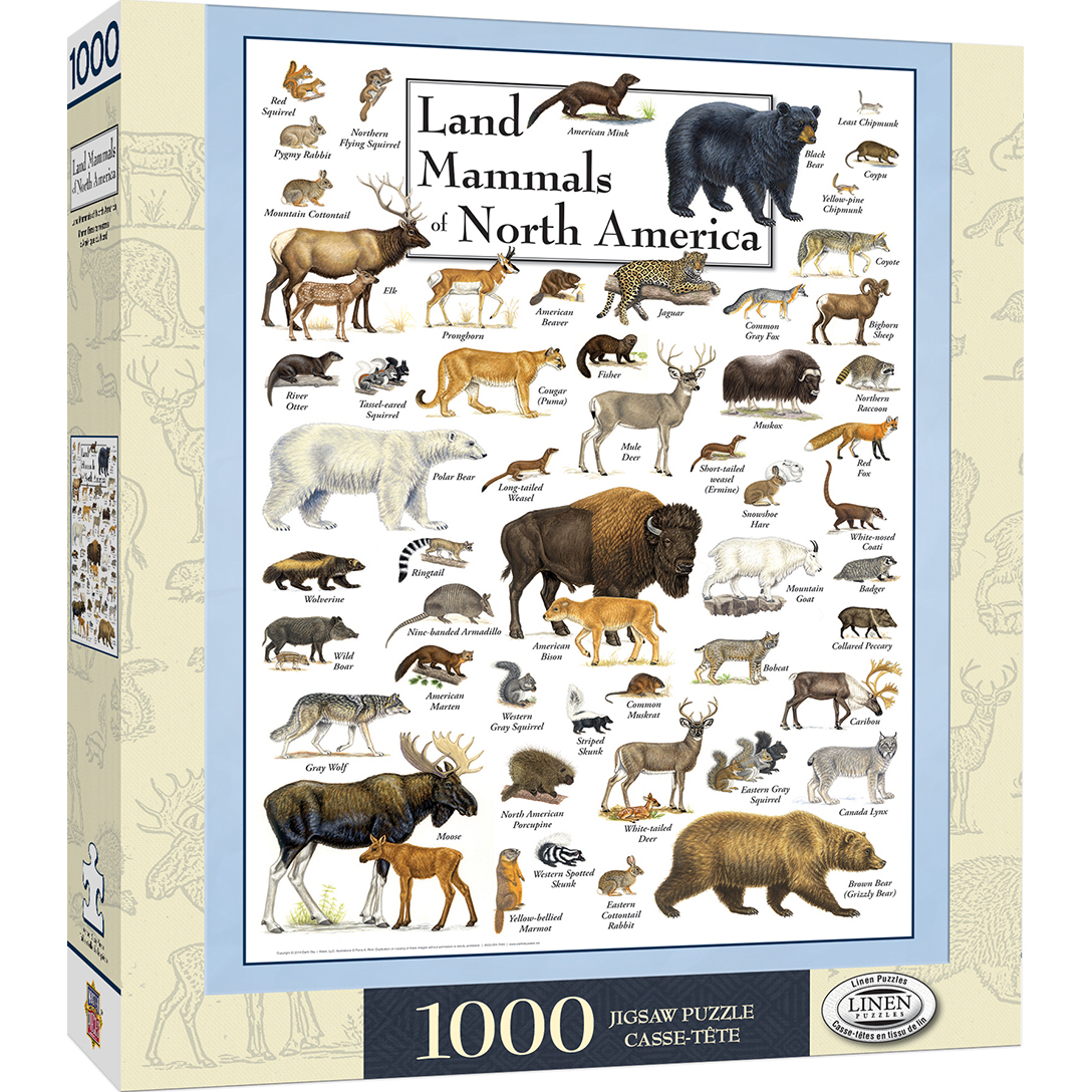 Poster Art - Land Mammals of North America 1000 Piece Jigsaw Puzzle